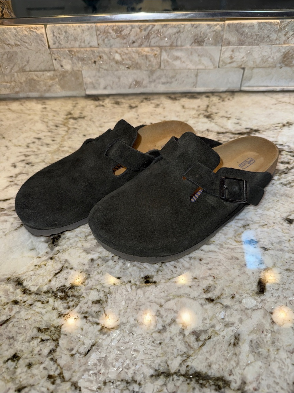 Birkenstock Black Suede Boston Clogs